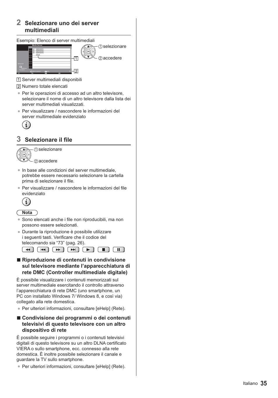 Selezionare uno dei server multimediali, Selezionare il file | Panasonic TX39ASN658 User Manual | Page 75 / 80