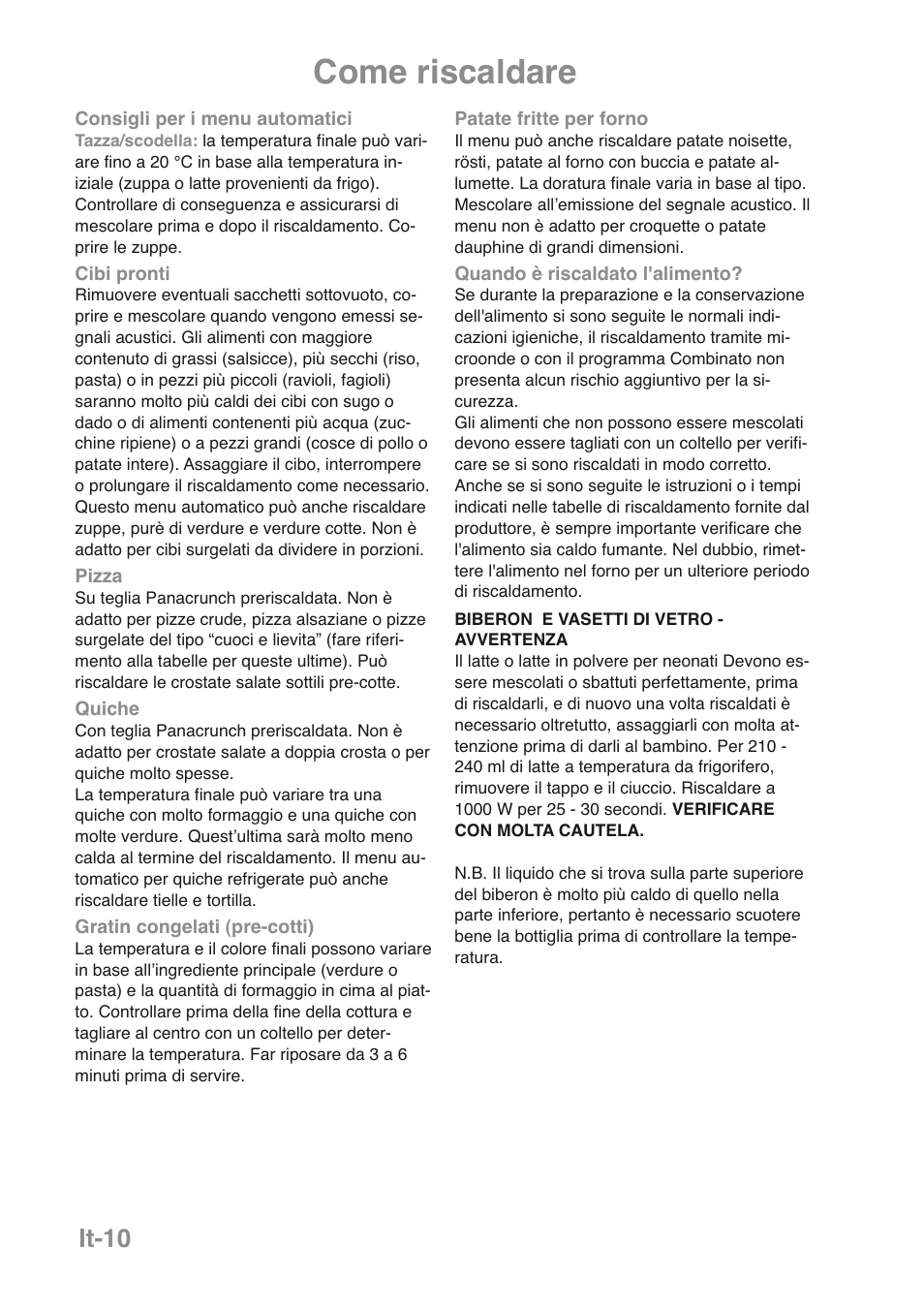 Come riscaldare, It-10 | Panasonic NNGD469MEPG User Manual | Page 111 / 201