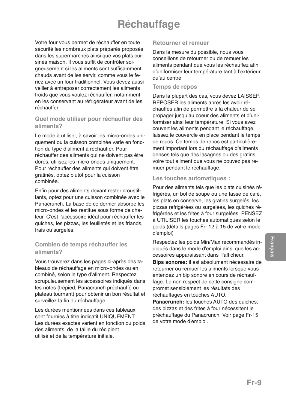 Réchauffage, Fr-9 | Panasonic NNGD469MEPG User Manual | Page 77 / 201