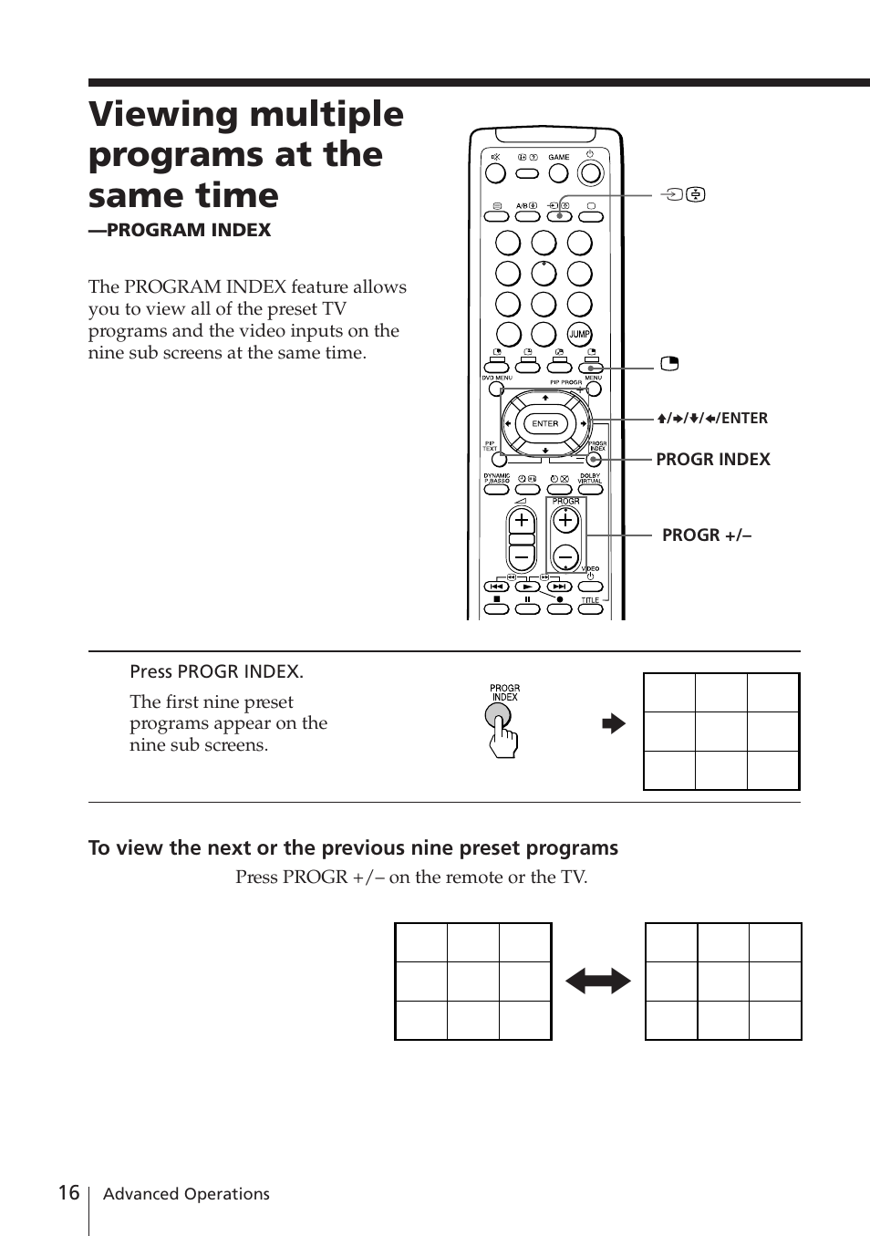 Viewing multiple programs at the same time | Sony KV-EF29M61 User Manual | Page 16 / 42