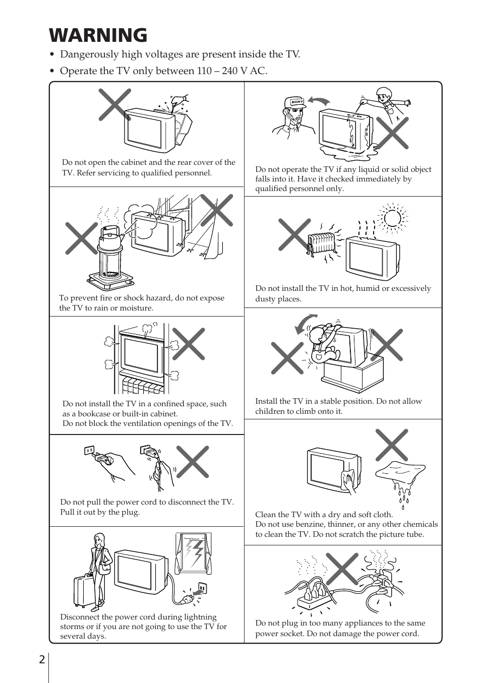 Warning | Sony KV-EF29M61 User Manual | Page 2 / 42