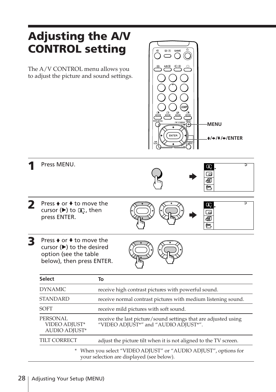 Adjusting the a/v control setting | Sony KV-EF29M61 User Manual | Page 28 / 42