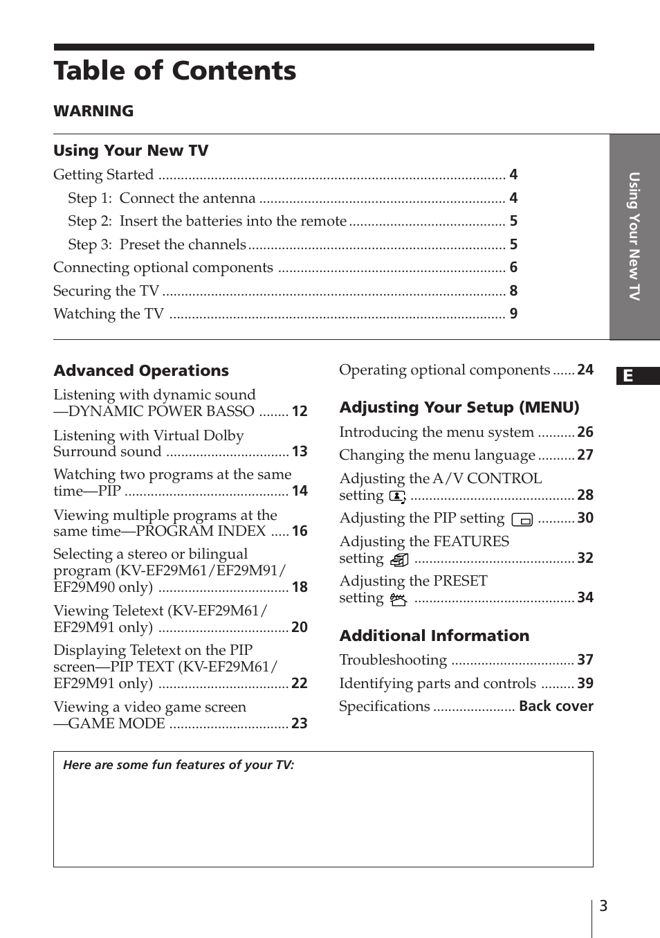 Sony KV-EF29M61 User Manual | Page 3 / 42