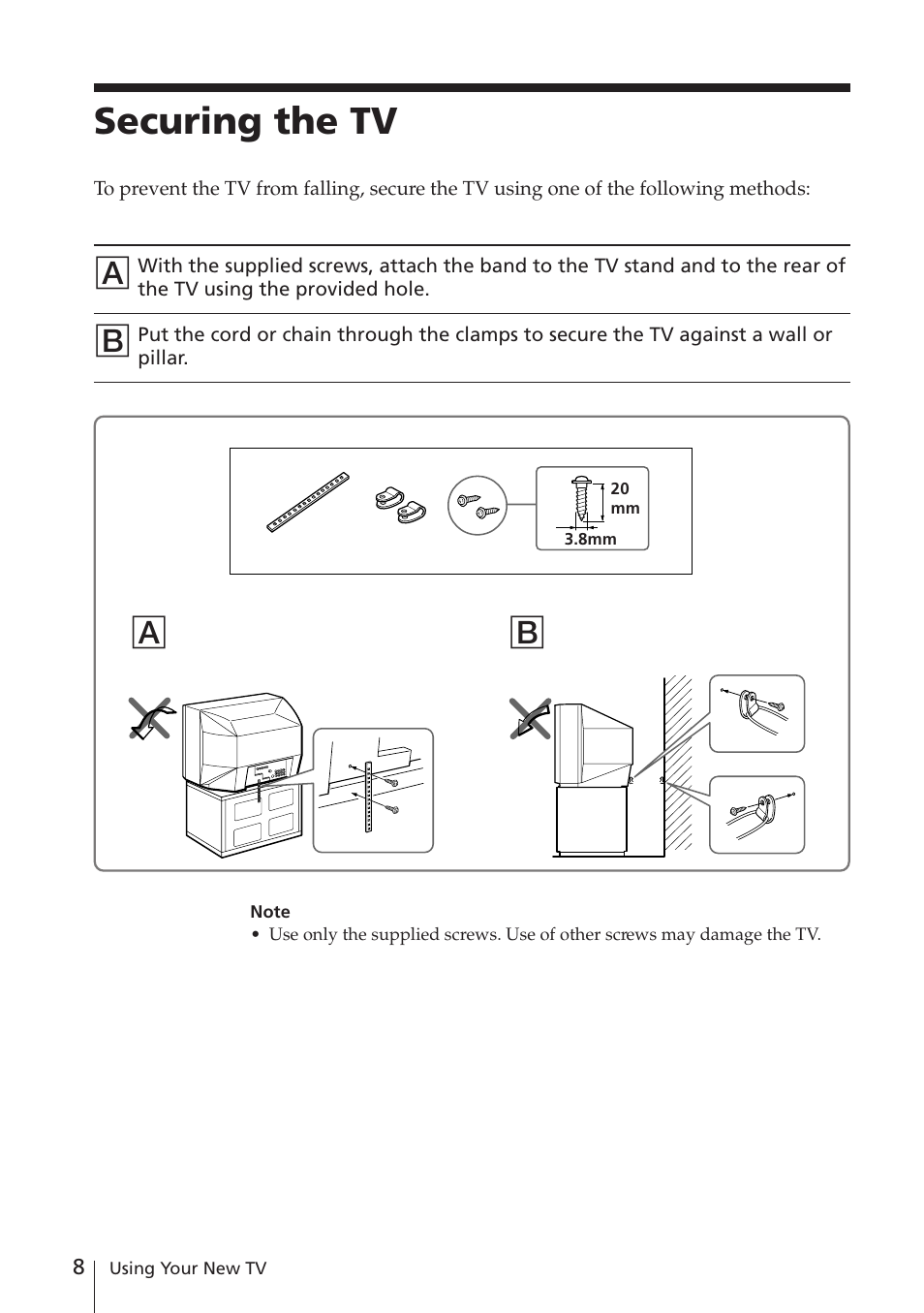 Securing the tv | Sony KV-EF29M61 User Manual | Page 8 / 42