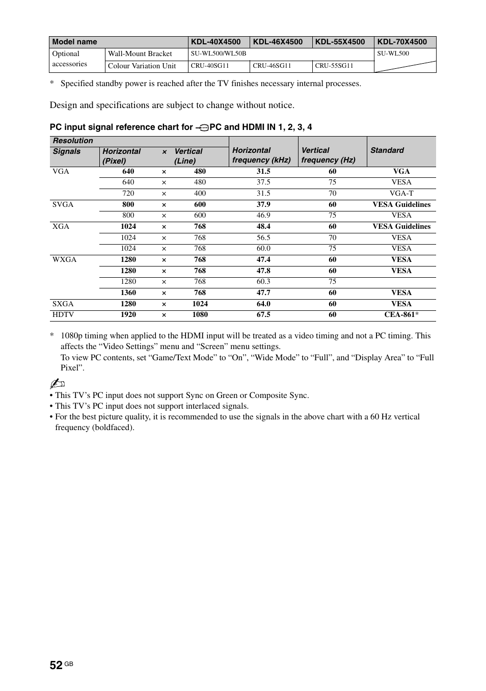 Sony KDL-70X4500 User Manual | Page 52 / 108