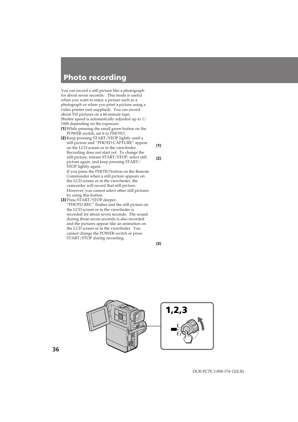 Photo recording, Б‡флт¸ щуъу„ ‡щли | Sony DCR-PC7E User Manual | Page 36 / 92
