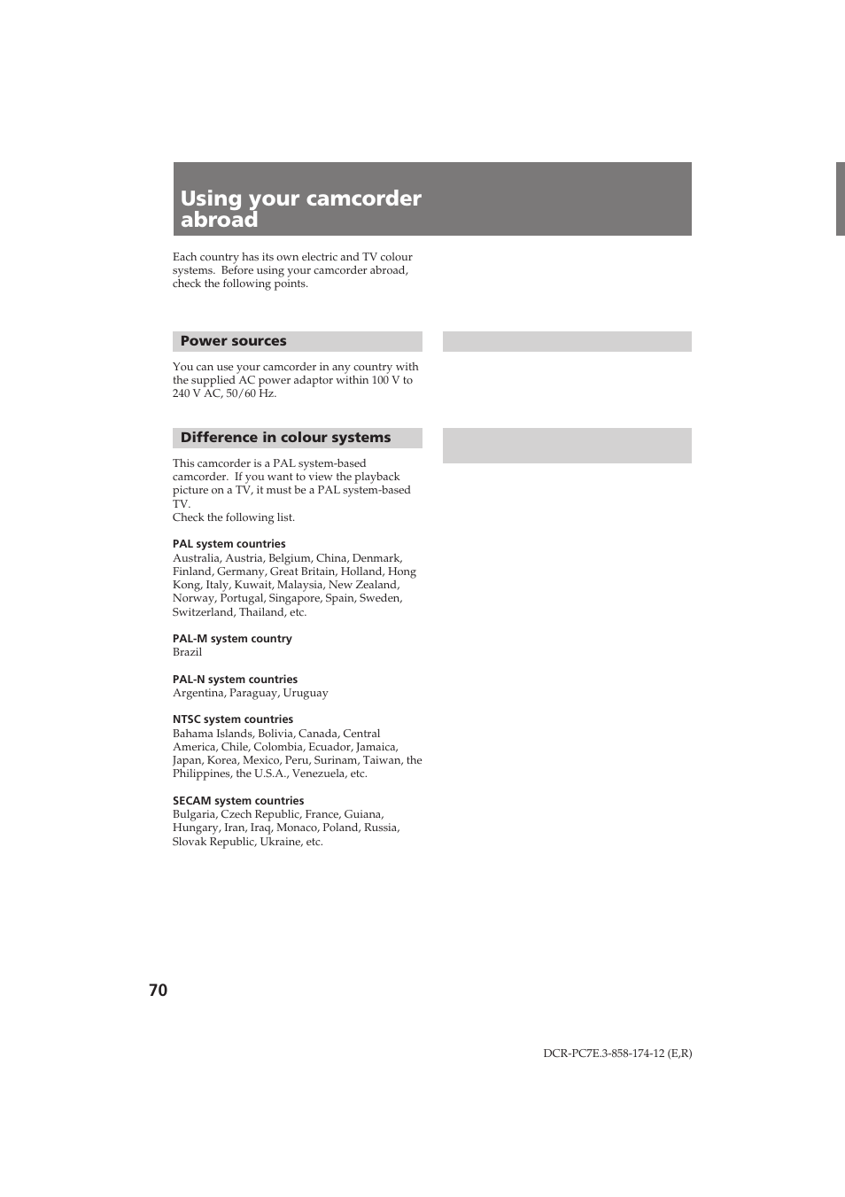 Using your camcorder abroad, Атфуо¸бу‚‡млв з‡¯ви ‚л‰вун‡пв ˚ б‡ „ ‡ìëˆâè | Sony DCR-PC7E User Manual | Page 70 / 92