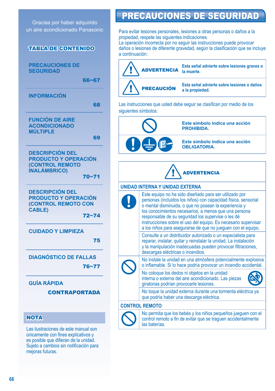 Precauciones de seguridad | Panasonic S-28KA1E5 User Manual | Page 66 / 108