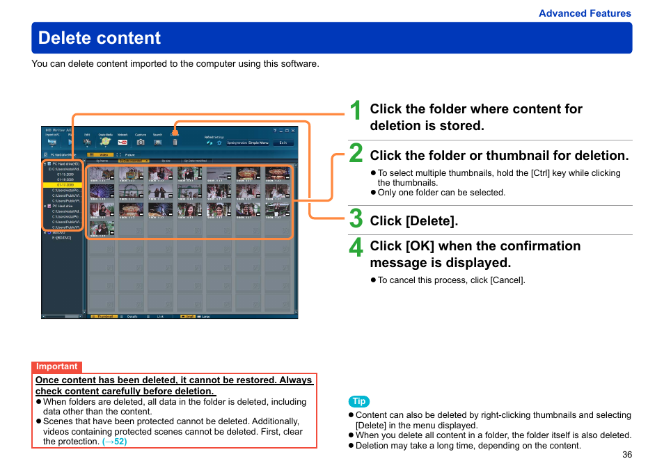Delete content | Panasonic -eng User Manual | Page 36 / 106
