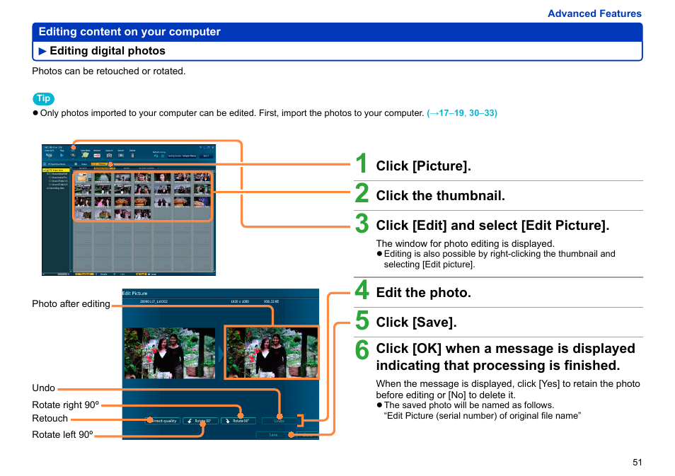 Editing digital photos, Editing digital photos …………………………… 51 | Panasonic -eng User Manual | Page 51 / 106