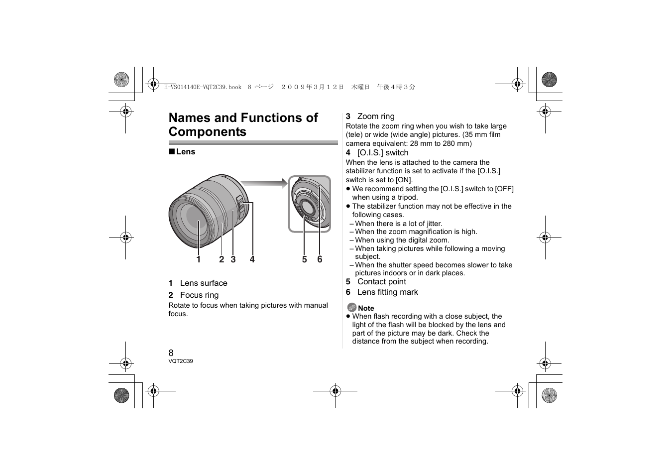 Names and functions of components | Panasonic H-VS014140 User Manual | Page 8 / 72