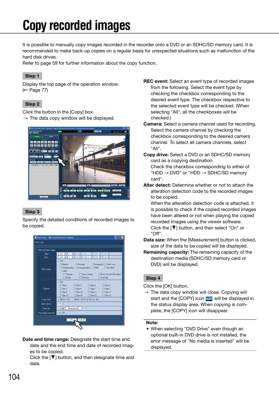 Copy recorded images | Panasonic 616 User Manual | Page 104 / 133