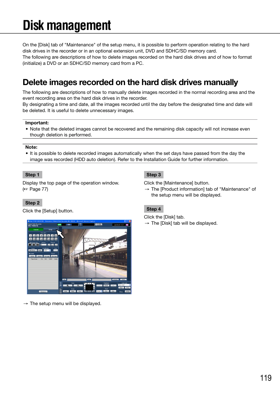 Disk management | Panasonic 616 User Manual | Page 119 / 133