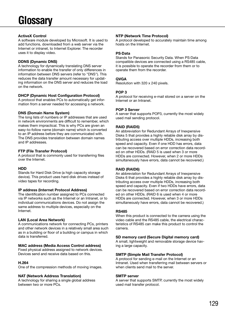 Glossary | Panasonic 616 User Manual | Page 129 / 133