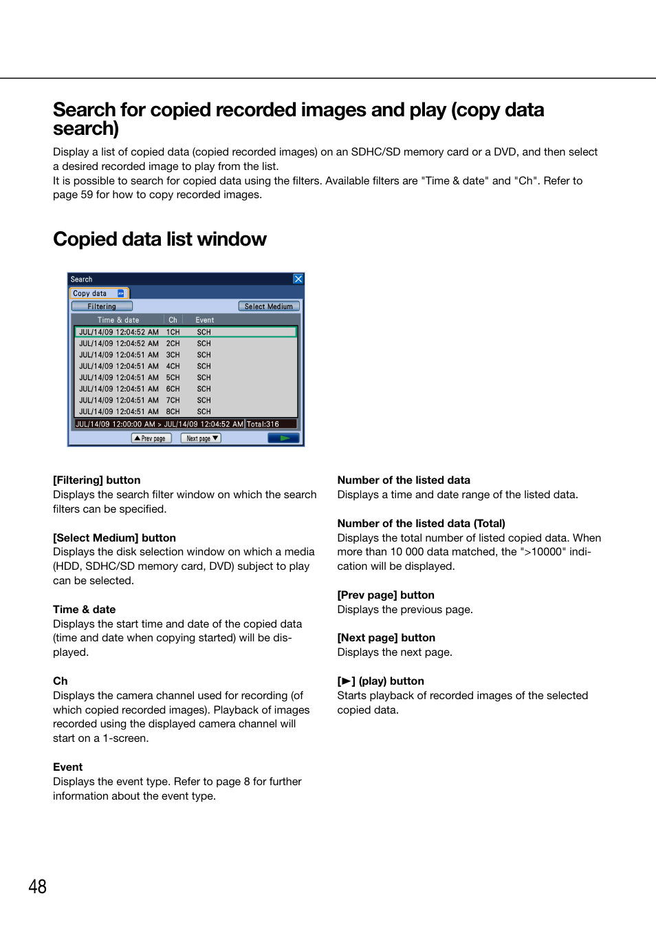 Copied data list window | Panasonic 616 User Manual | Page 48 / 133