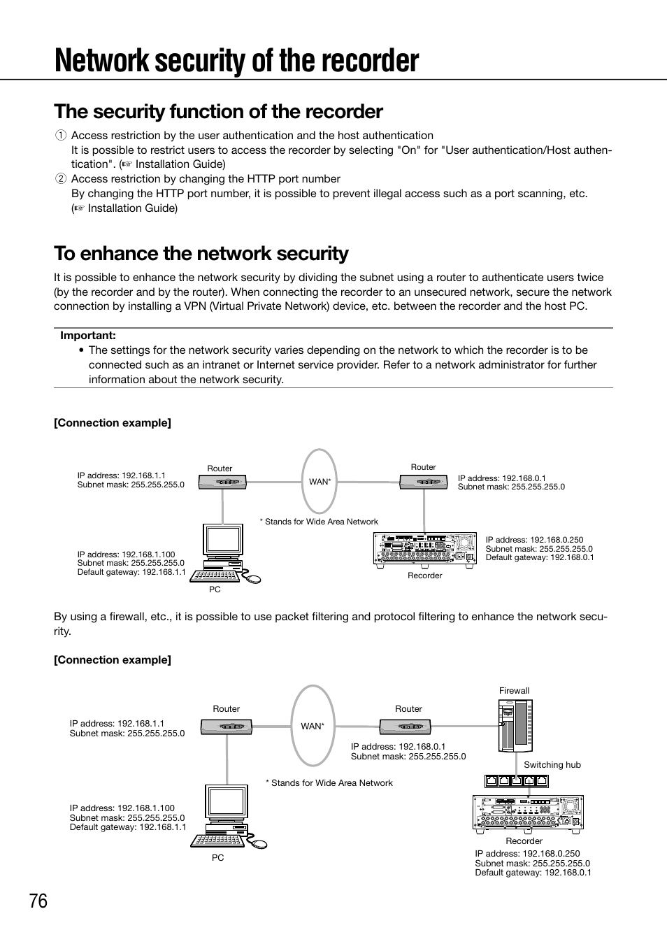 Network security of the recorder, The security function of the recorder, To enhance the network security | Panasonic 616 User Manual | Page 76 / 133