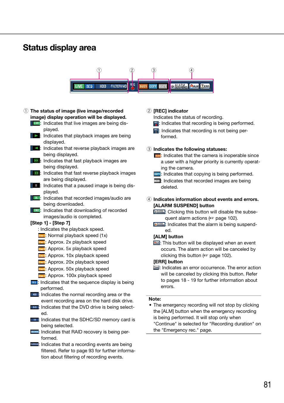 Status display area | Panasonic 616 User Manual | Page 81 / 133