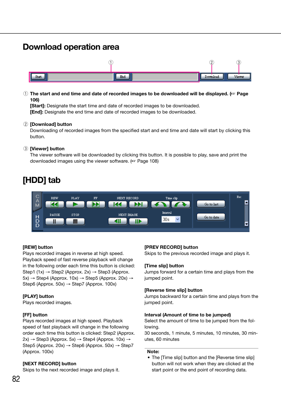 Download operation area, Hdd] tab | Panasonic 616 User Manual | Page 82 / 133