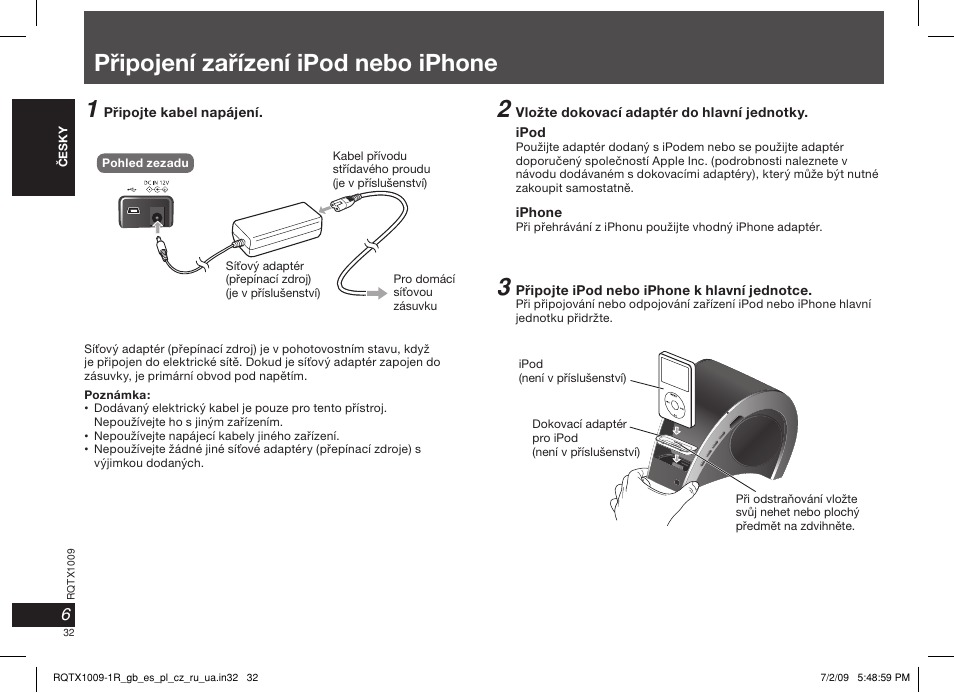 Připojení zařízení ipod nebo iphone | Panasonic SC-SP100 User Manual | Page 32 / 52
