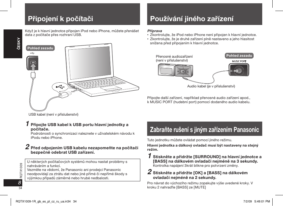 Používání jiného zařízení | Panasonic SC-SP100 User Manual | Page 34 / 52
