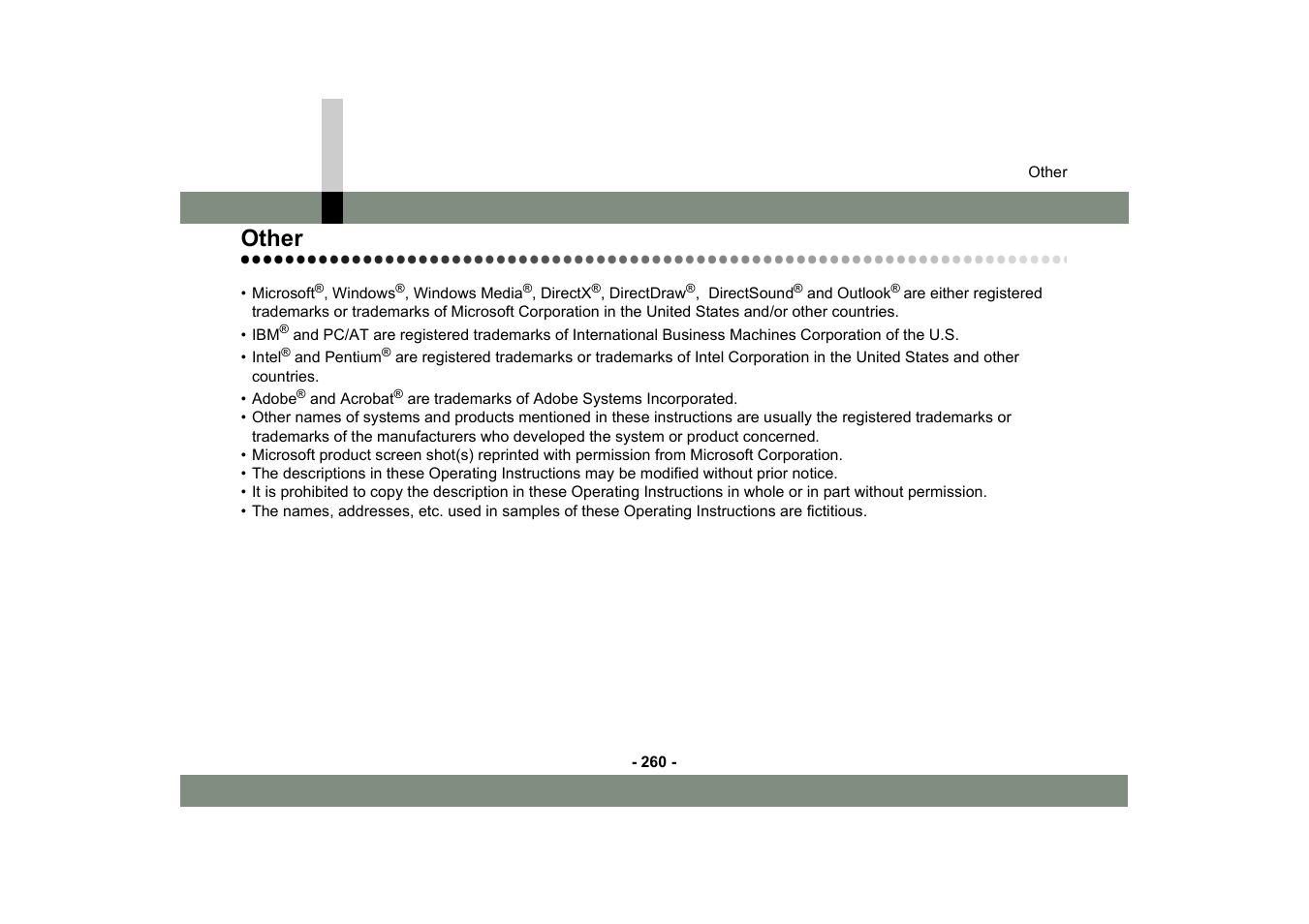 Other | Panasonic MotionDV STUDIO 5.6E LE eng User Manual | Page 260 / 260