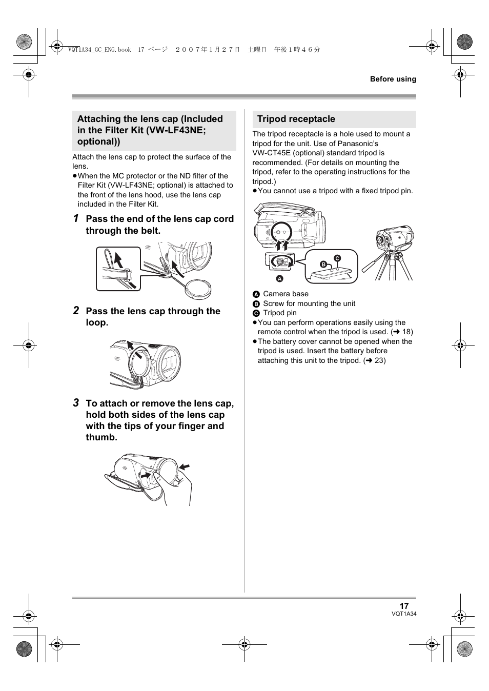 Panasonic HDC-SD1 User Manual | Page 17 / 124