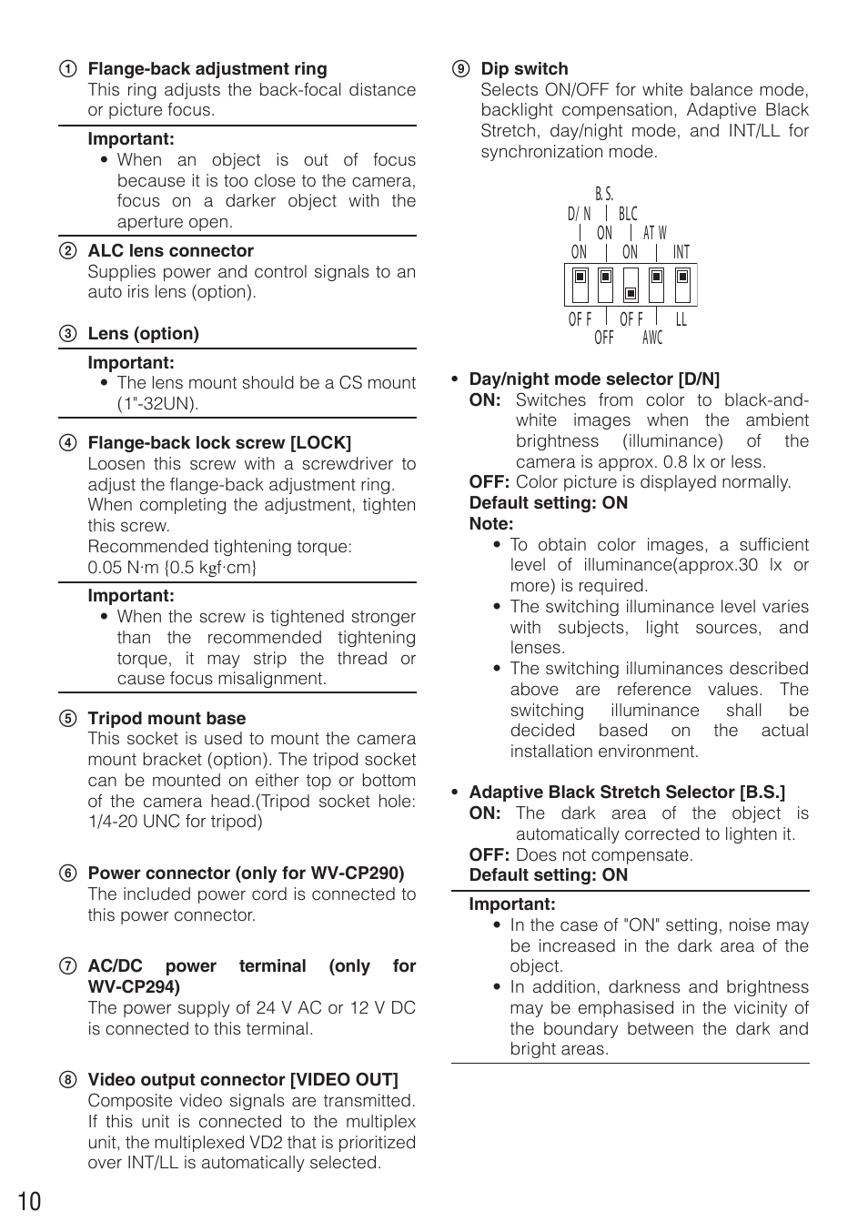 Panasonic WV-CP290 - User Manual | Page 10 / 21