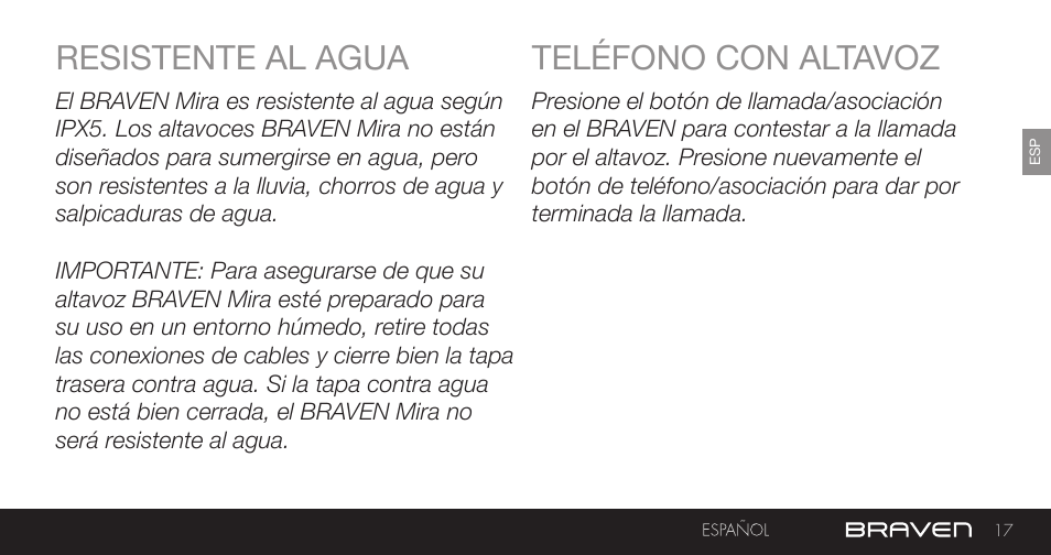 Resistente al agua teléfono con altavoz | BRAVEN MIRA BY BRAVEN User Manual | Page 17 / 56