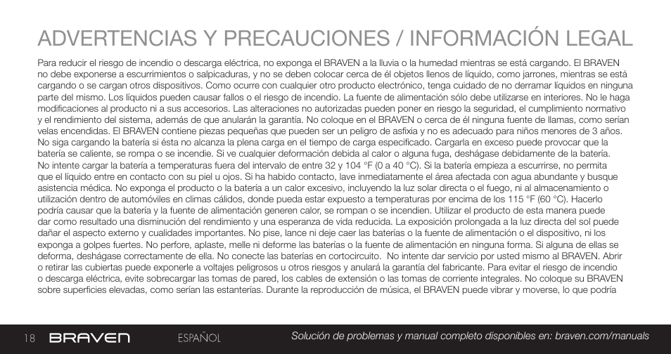 Advertencias y precauciones / información legal | BRAVEN MIRA BY BRAVEN User Manual | Page 18 / 56