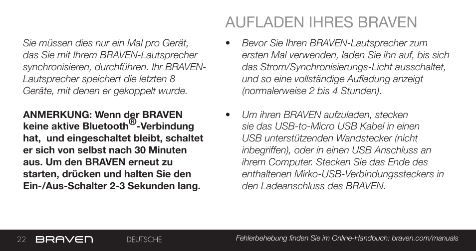 Aufladen ihres braven | BRAVEN MIRA BY BRAVEN User Manual | Page 22 / 56