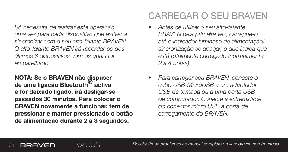 Carregar o seu braven | BRAVEN MIRA BY BRAVEN User Manual | Page 34 / 56