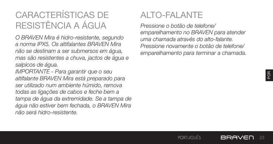 Características de resistência a água alto-falante | BRAVEN MIRA BY BRAVEN User Manual | Page 35 / 56