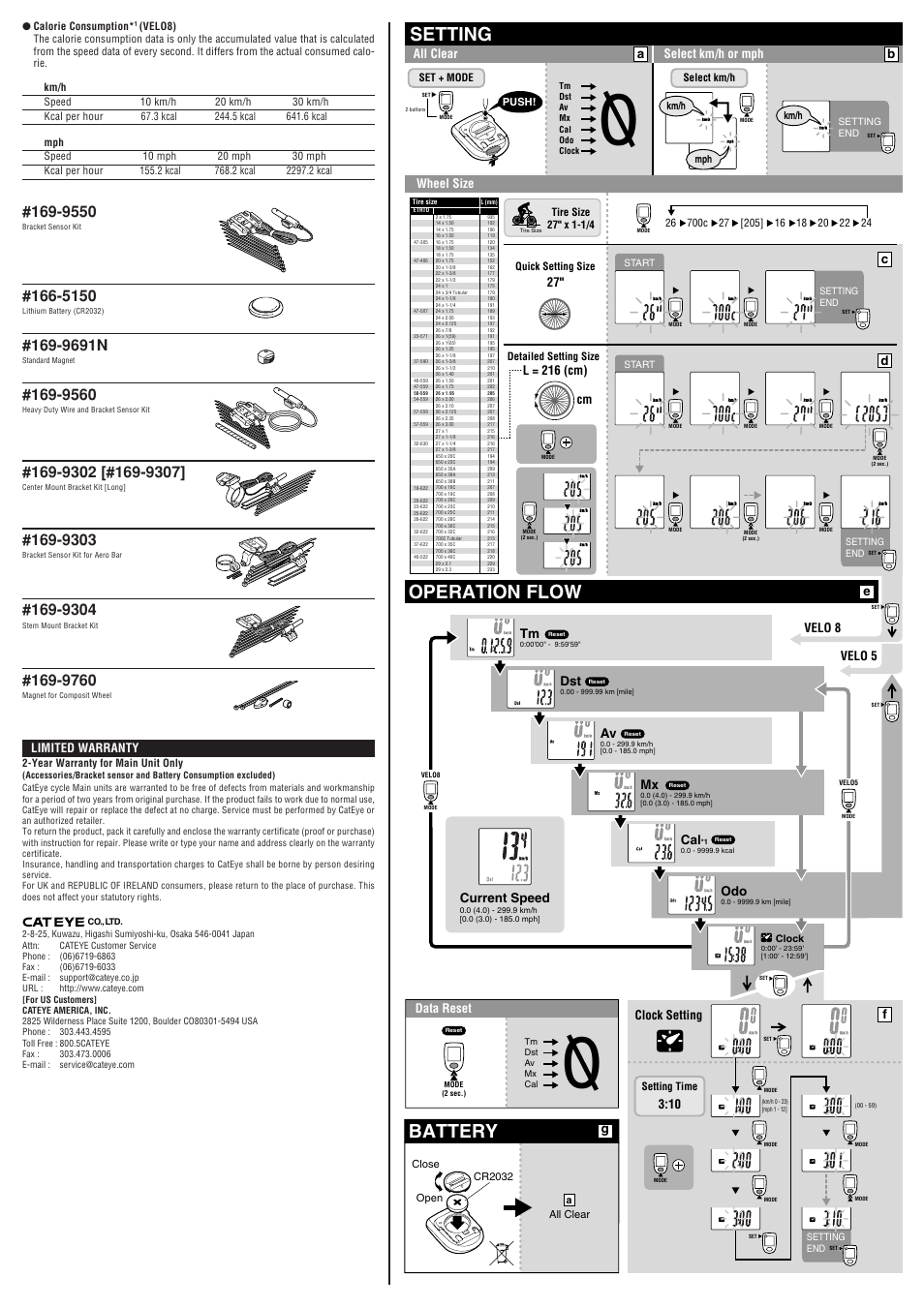 Operation flow setting, Battery, 9691n | CatEye CC-VL510/CC-VL810 [Velo 5/Velo 8] User Manual | Page 2 / 2