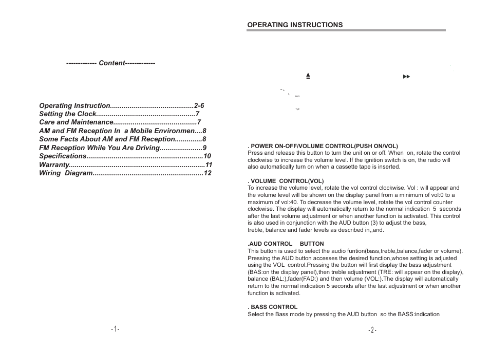 ASA Electronics AM/FM RADIO WITH AUDIO CASSETTE PLAYER User Manual | Page 2 / 7