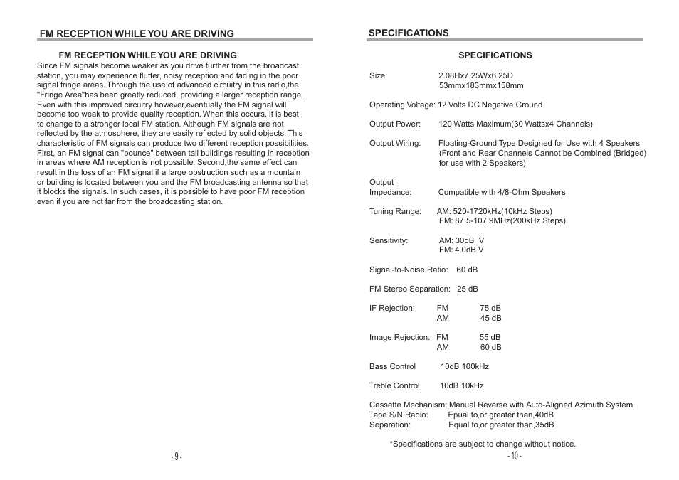 ASA Electronics AM/FM RADIO WITH AUDIO CASSETTE PLAYER User Manual | Page 6 / 7