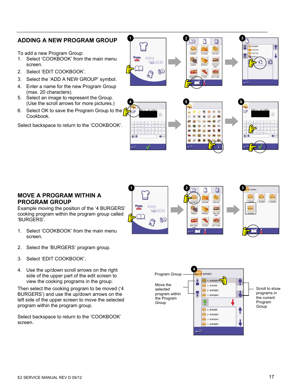 Adding a new program group, Move a program within a program group | Merrychef eikon e6 User Manual | Page 17 / 64