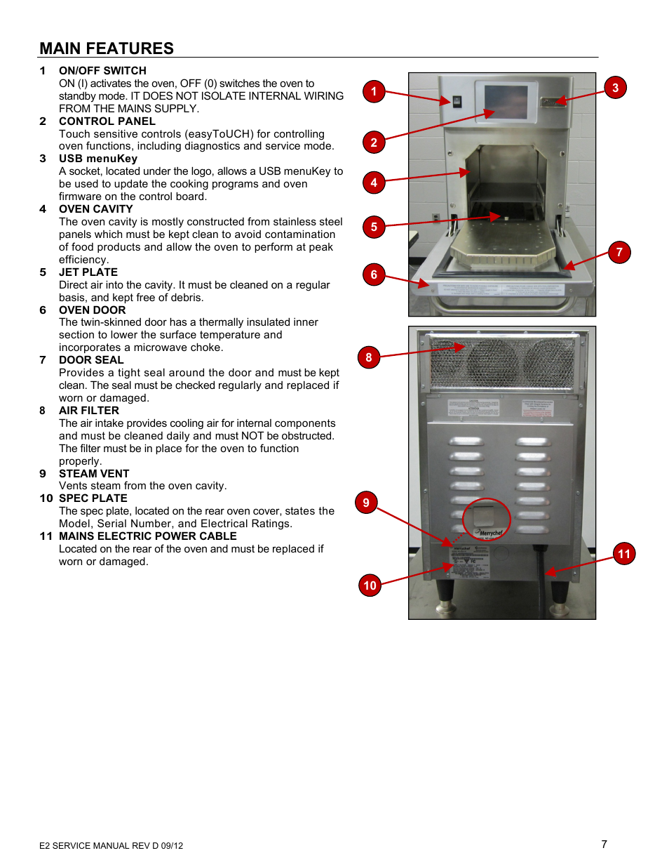 Main features | Merrychef eikon e6 User Manual | Page 7 / 64