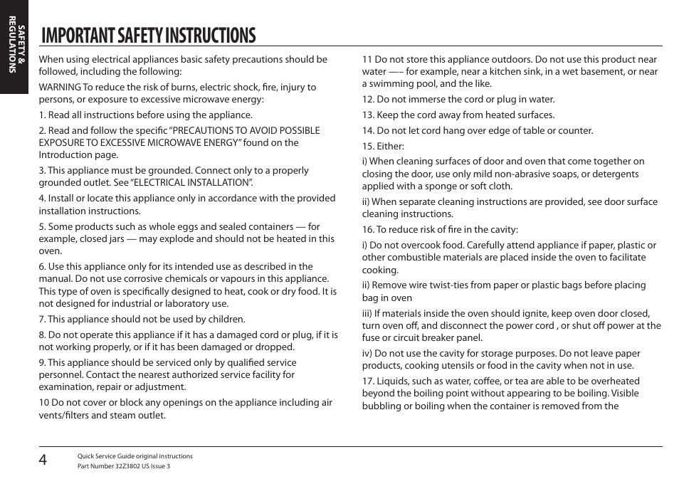 Safety & regulations, Important safety instructions | Merrychef eikon e5 User Manual | Page 4 / 97