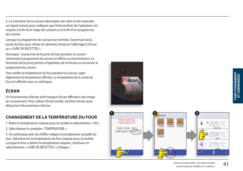 Screen saver, Changement de la température du four, Écran | Merrychef eikon e5 User Manual | Page 41 / 97
