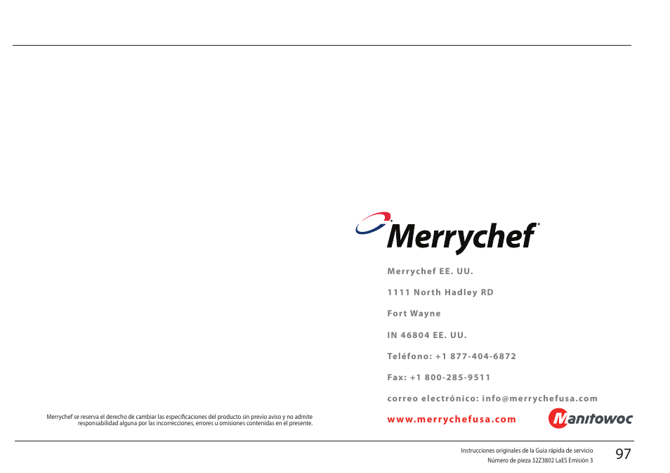 Merrychef eikon e5 User Manual | Page 97 / 97