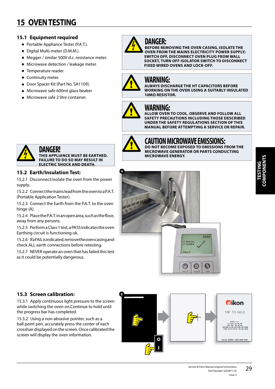 Danger, Warning, Caution microwave emissions | 15 oven testing | Merrychef eikon e4s User Manual | Page 29 / 59