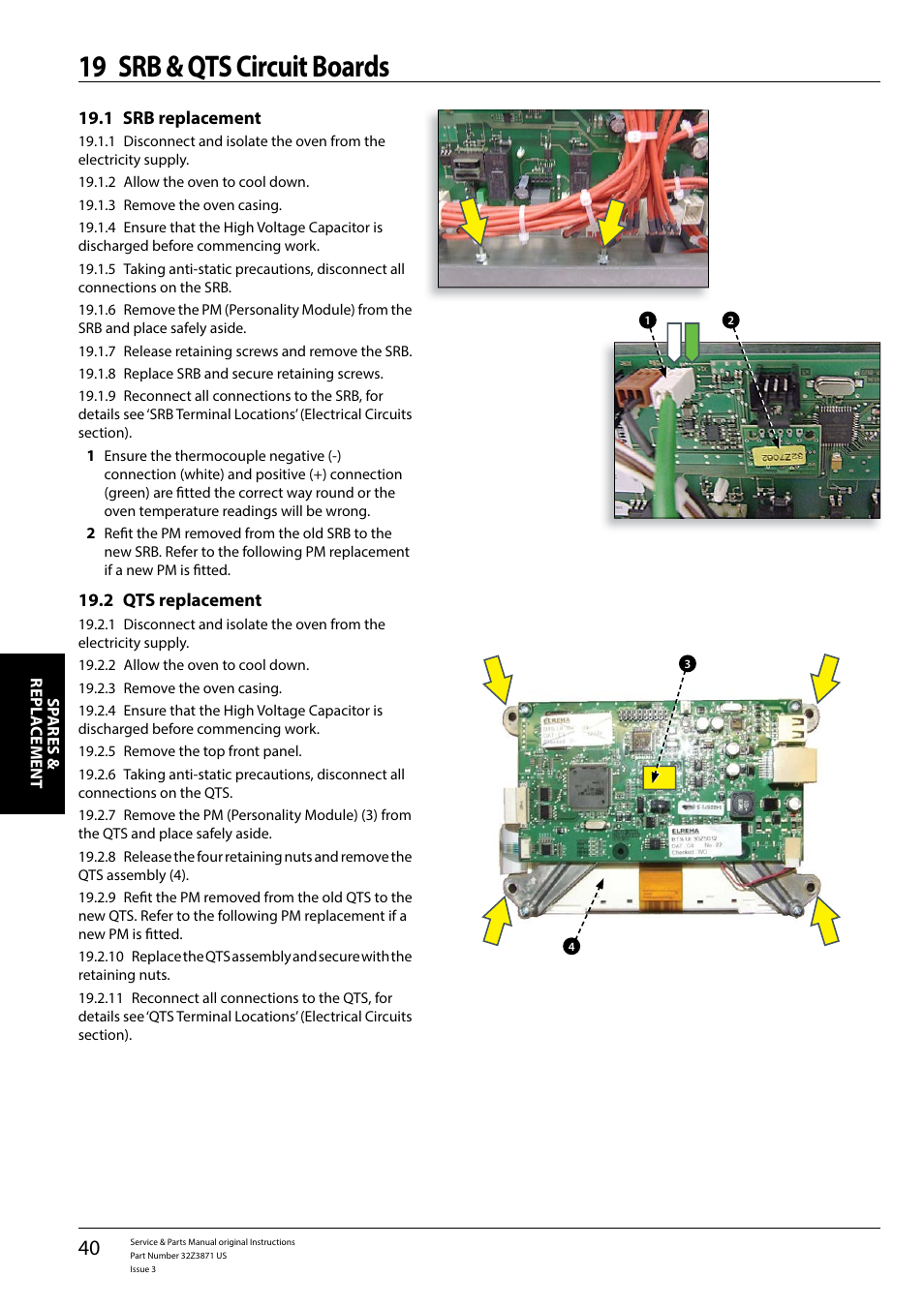 19 srb & qts circuit boards | Merrychef eikon e4s User Manual | Page 40 / 59