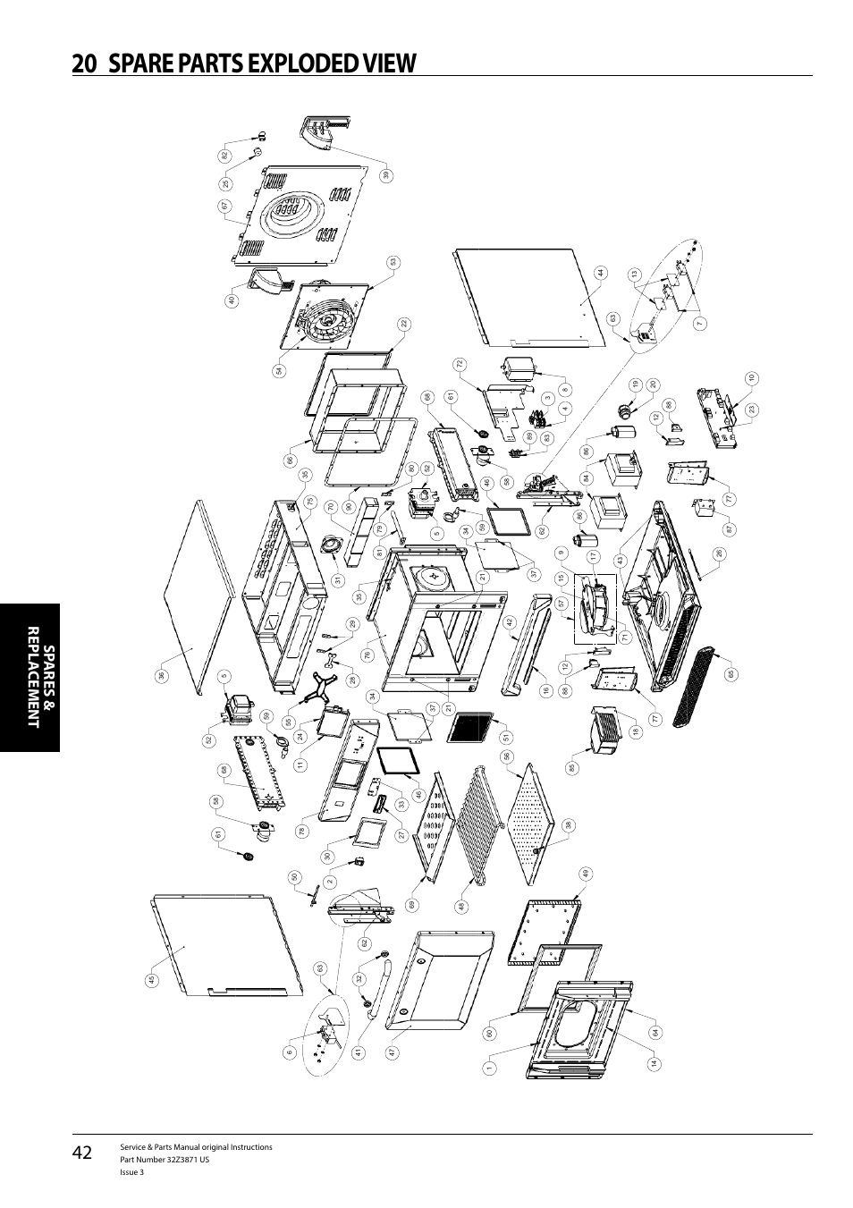 20 spare parts exploded view, Sp ares & repl a cement | Merrychef eikon e4s User Manual | Page 42 / 59