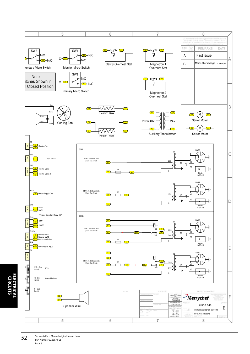 Elec tric al cir cuit s, Afirst issue b | Merrychef eikon e4s User Manual | Page 52 / 59