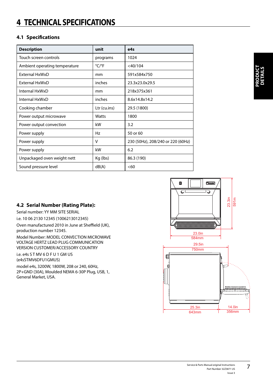 4 technical specifications | Merrychef eikon e4s User Manual | Page 7 / 59