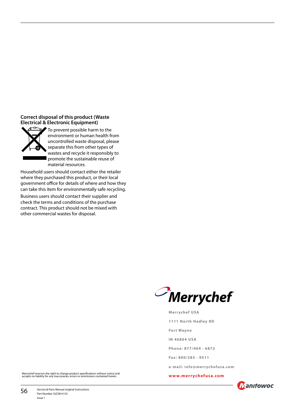 Merrychef eikon e5 User Manual | Page 56 / 56