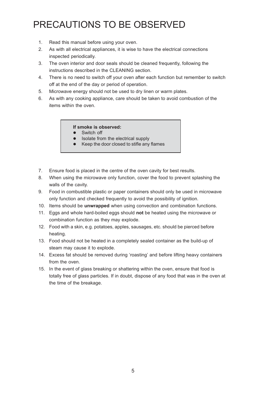 Precautions to be observed | Merrychef 402s User Manual | Page 5 / 16