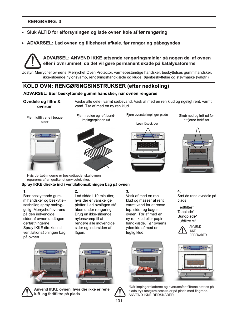 Kold ovn: rengøringsinstrukser (efter nedkøling) | Merrychef 402s User Manual | Page 101 / 142