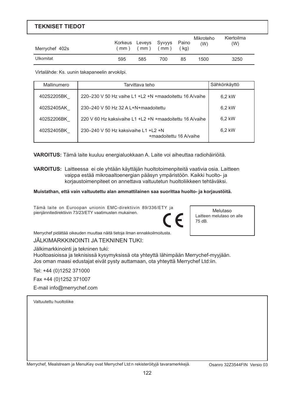 Merrychef 402s User Manual | Page 122 / 142