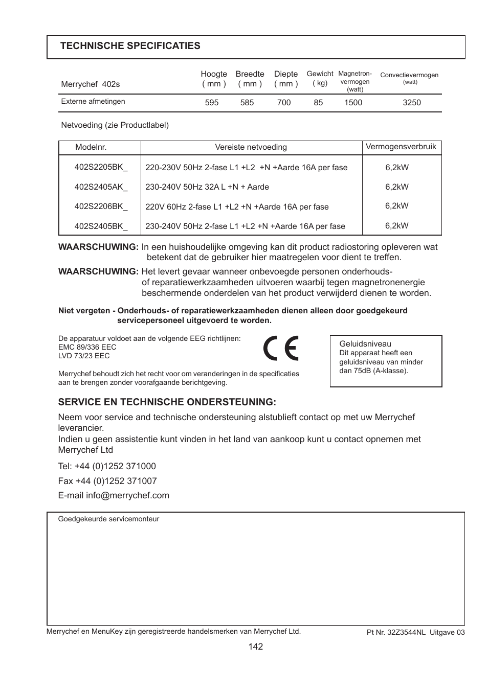 Merrychef 402s User Manual | Page 142 / 142